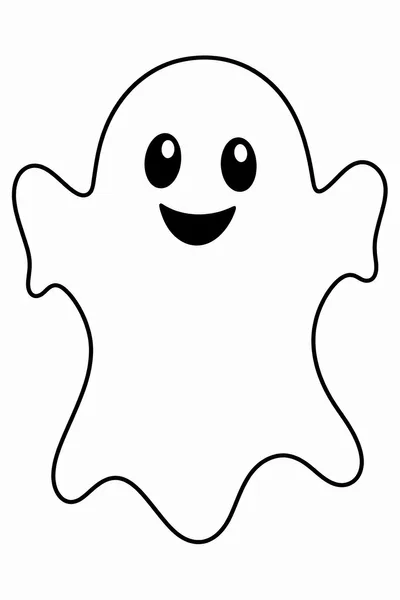 Simple Halloween Coloring Pages – Single Smiling Ghost on Plain Background