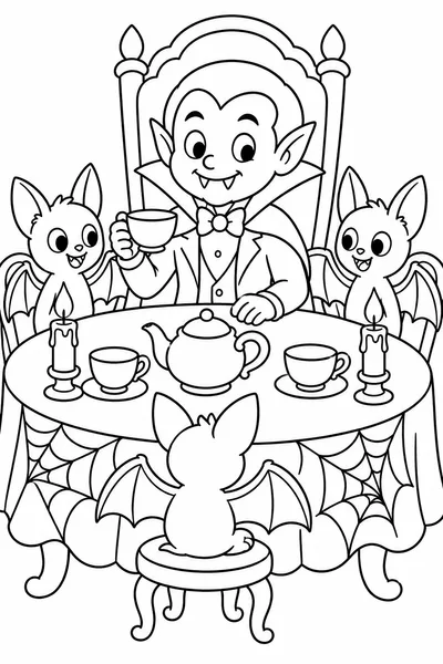 Vampire Tea Party Coloring Page