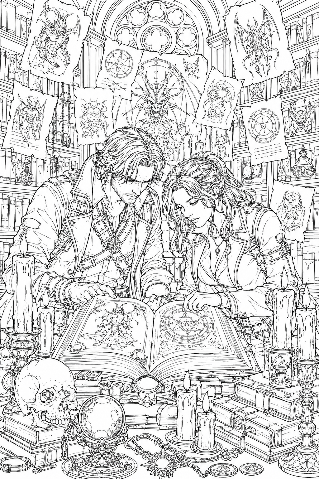 Kpop Demon Hunters Library Research Coloring Page
