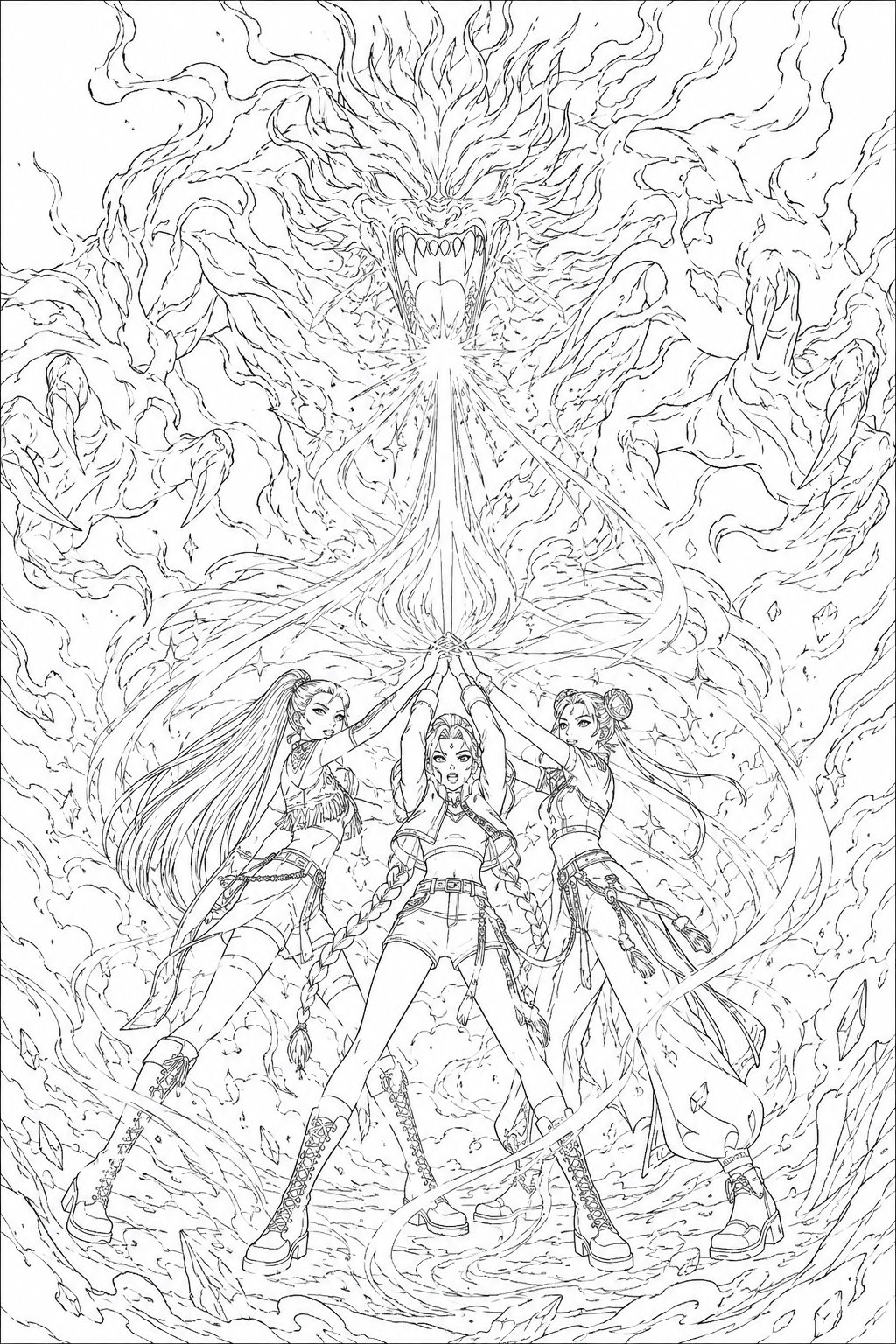 Huntrix Kpop Demon Hunters Coloring Pages – Combined Magic Beam