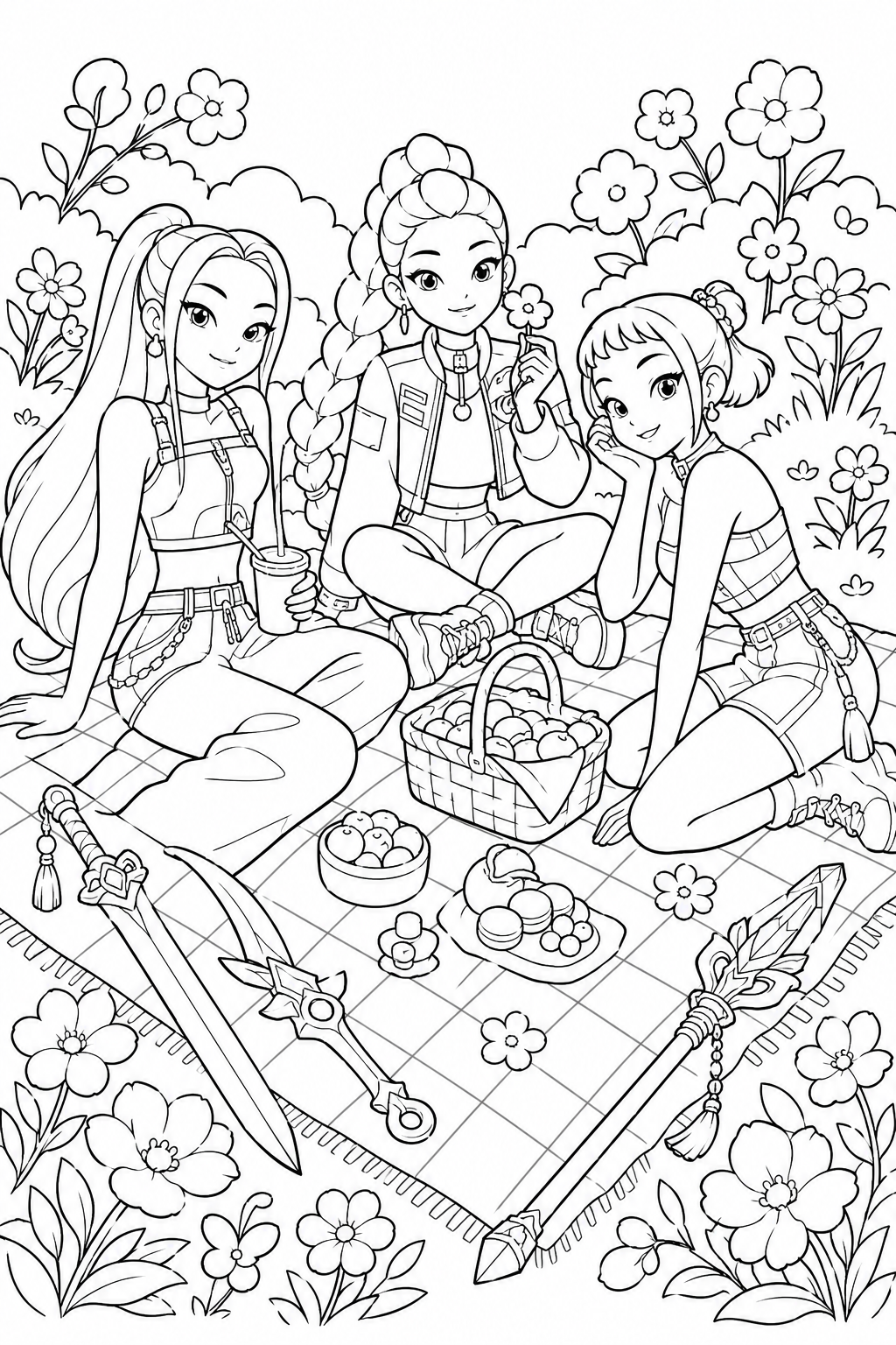 Huntrix Spring Picnic Coloring Page