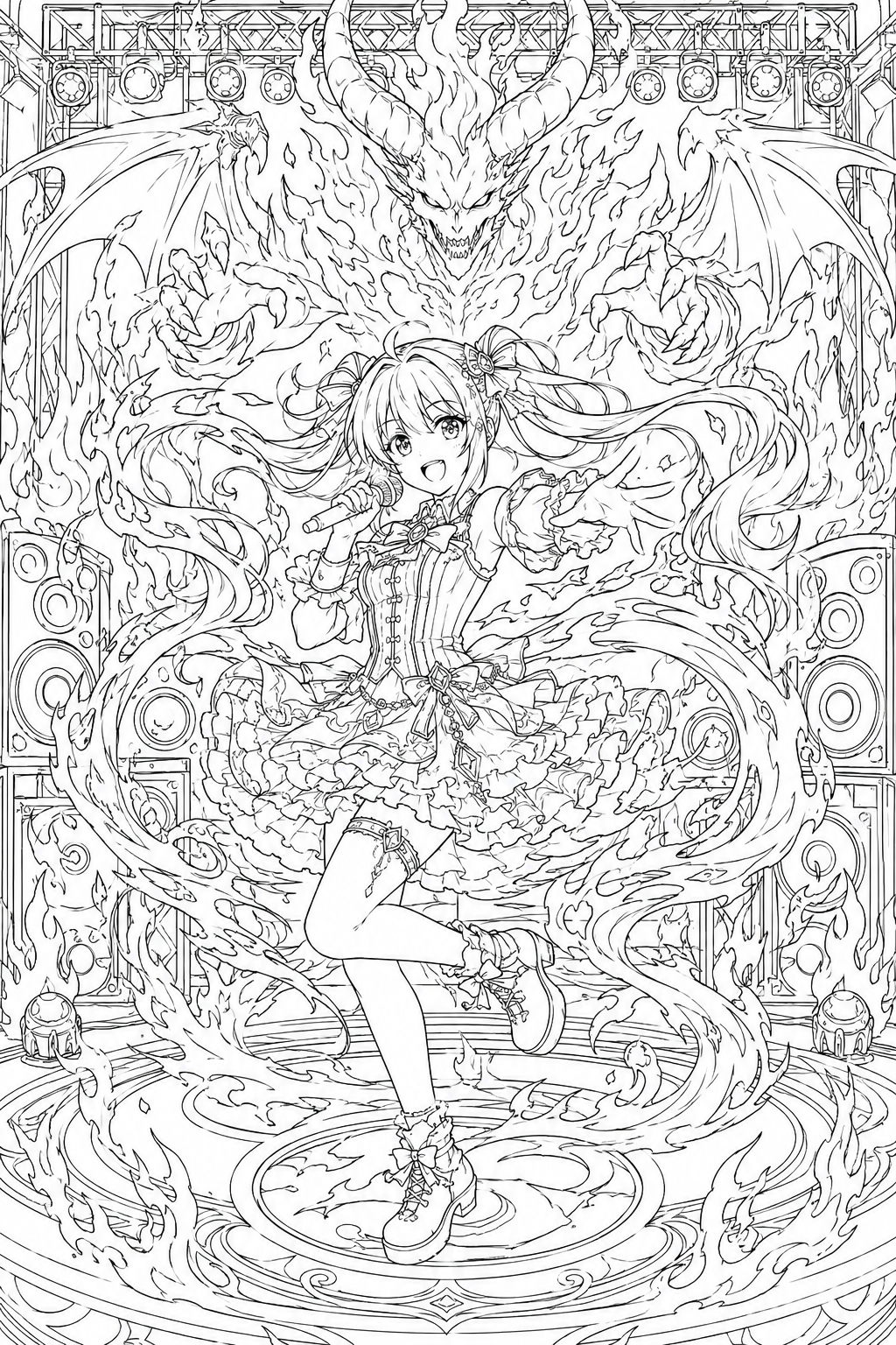 Mira Kpop Demon Hunters Coloring Pages – Flame Stage Performance