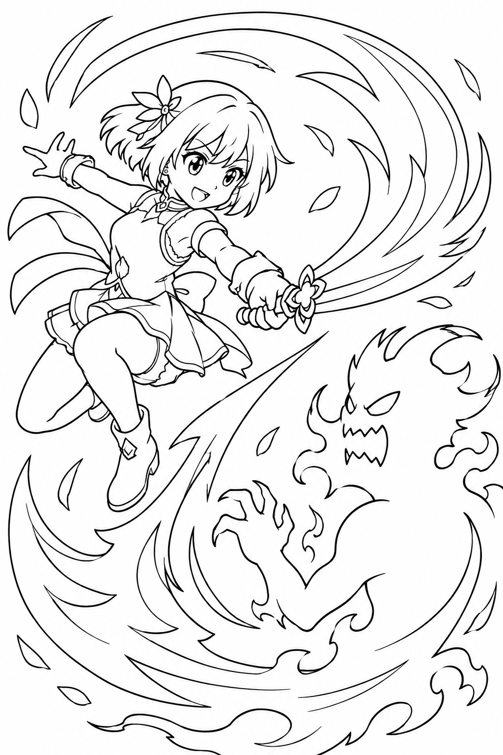 Rumi Kpop Demon Hunters Coloring Pages – Wind Slash Leap