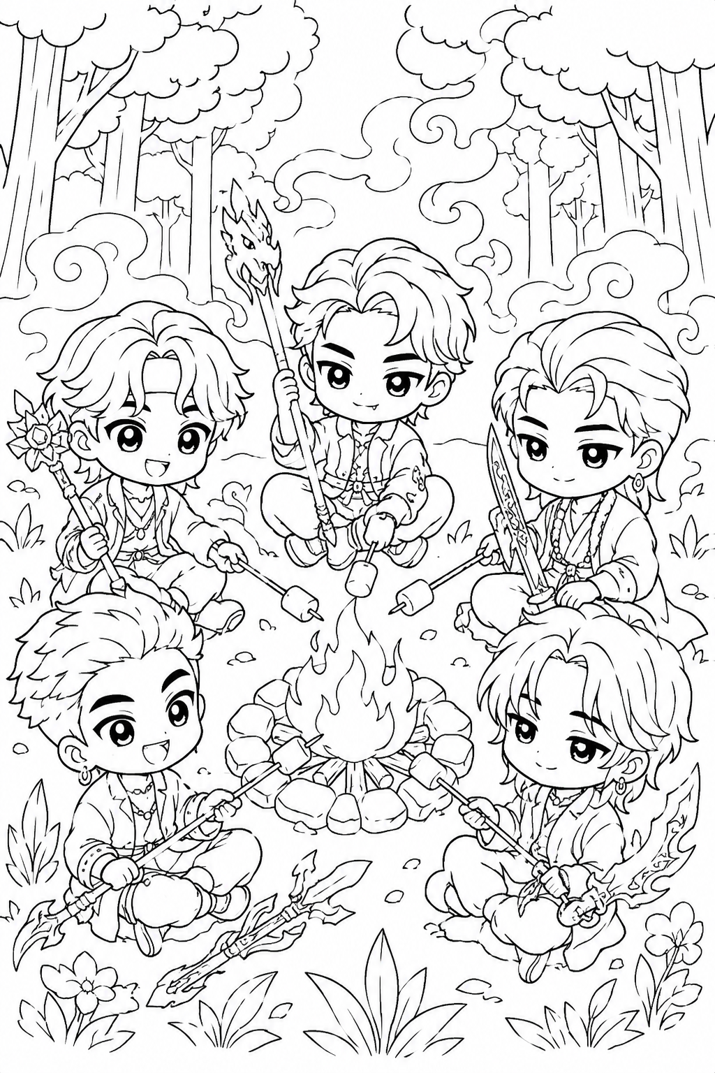 Saja Boys Campfire Coloring Page