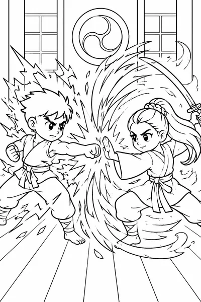 Bobby and Rumi Sparring Coloring Page