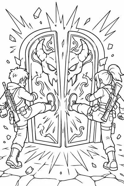 Printable Coloring Pages Kpop Demon Hunters Drawing – Demon Door Kick