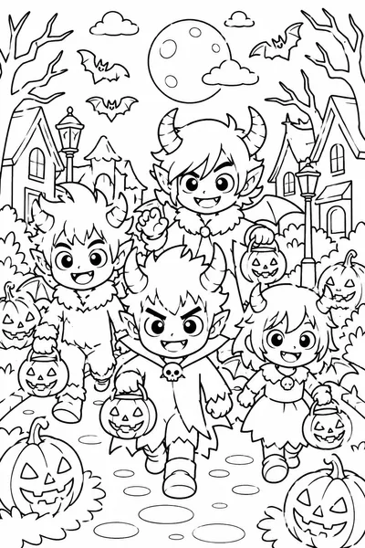 Kpop Demon Hunters Halloween Coloring Pages – Full Squad Trick-or-Treat