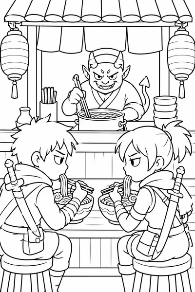 Kpop Demon Hunters Coloring Pages Ramen – Late-Night Noodle Stall Stakeout