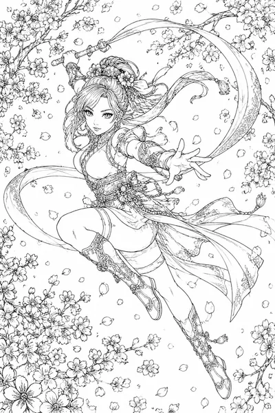 Rumi Kpop Demon Hunters Printable Coloring Pages – Cherry Blossom Leap