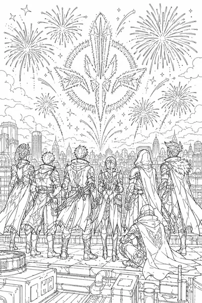 Kpop Demon Hunters Squad Victory Fireworks Coloring Page