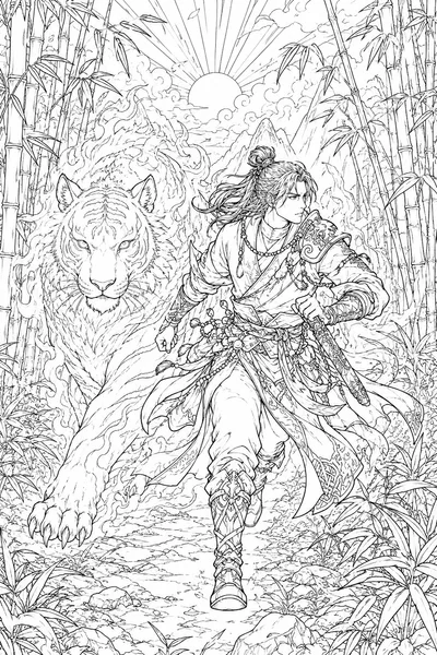 Kpop Demon Hunters Tiger Coloring Page – White Tiger Spirit at Dawn