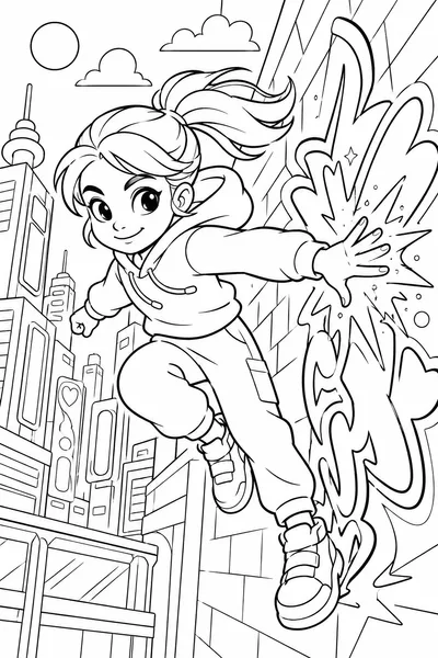 Kpop Demon Hunters Coloring Pages Zoey Free – Neon City Wall Run