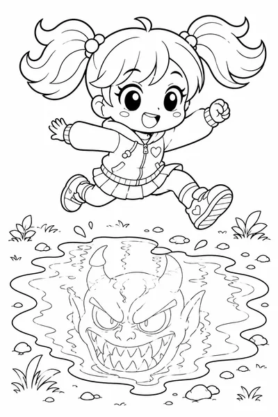Chibi Zoey Puddle Jump Coloring Page