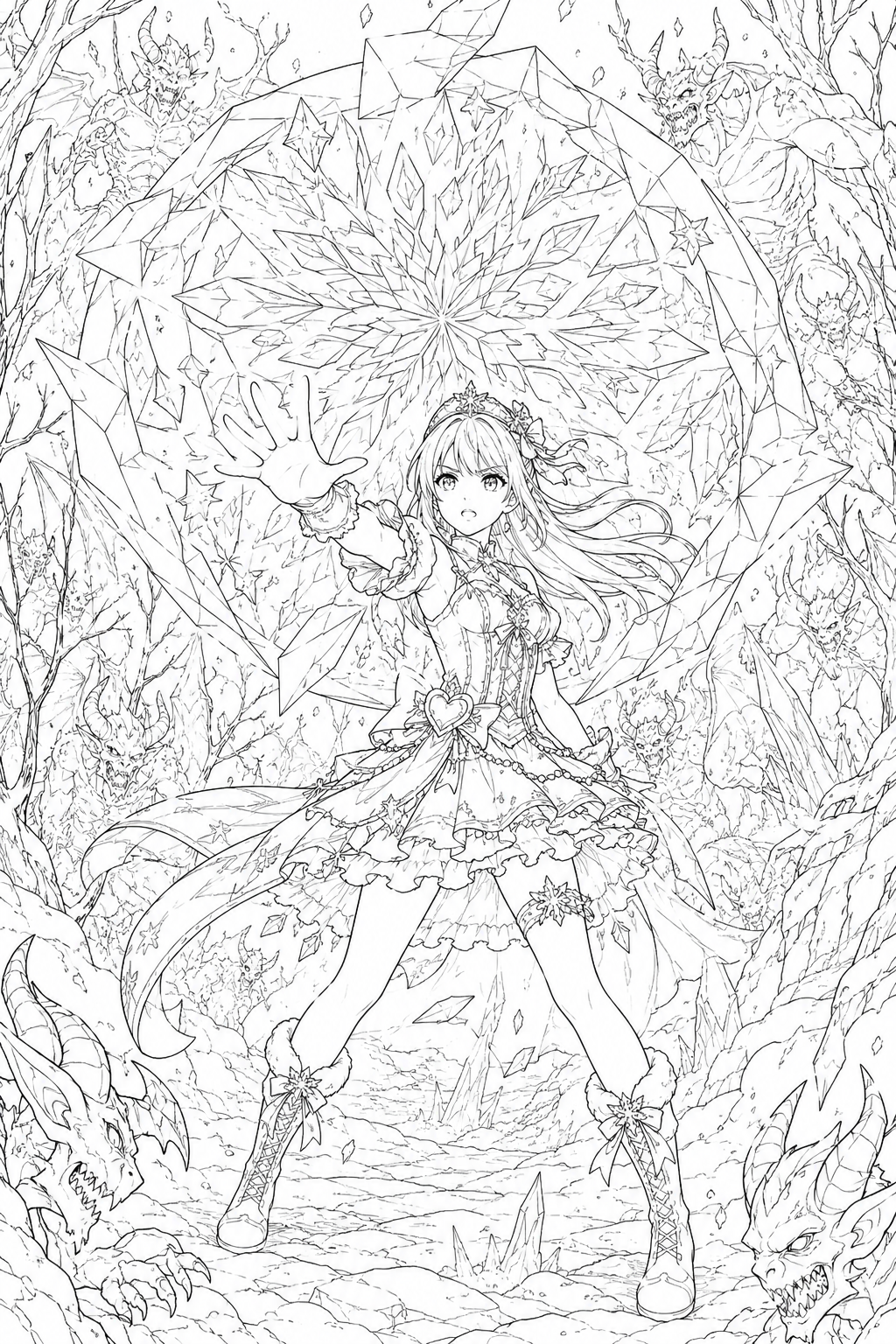 Zoey Kpop Demon Hunters Coloring Pages – Ice Shield in the Snow Forest
