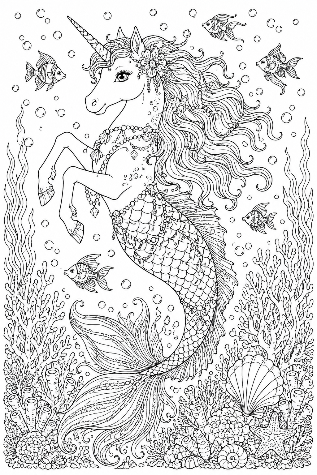 Unicorn Mermaid Coloring Page – Underwater Unicorn