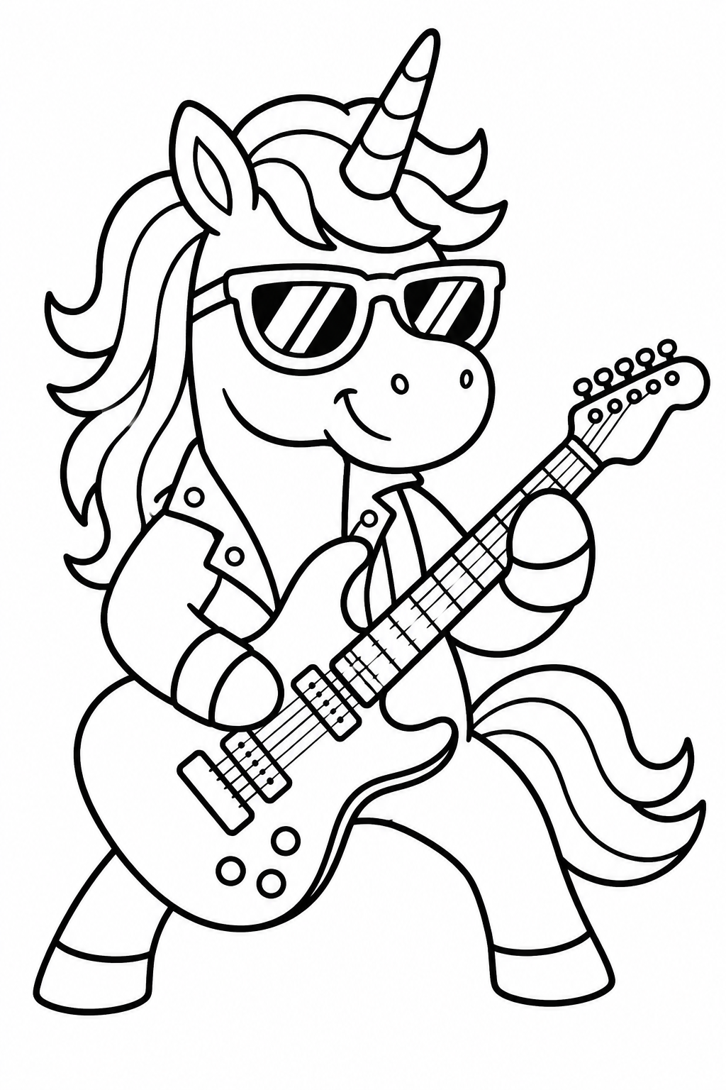 Rockstar Unicorn Playing Guitar Coloring Page