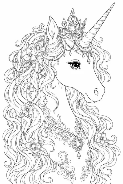 Unicorn Princess Coloring Page – Flowing Mane and Royal Crown