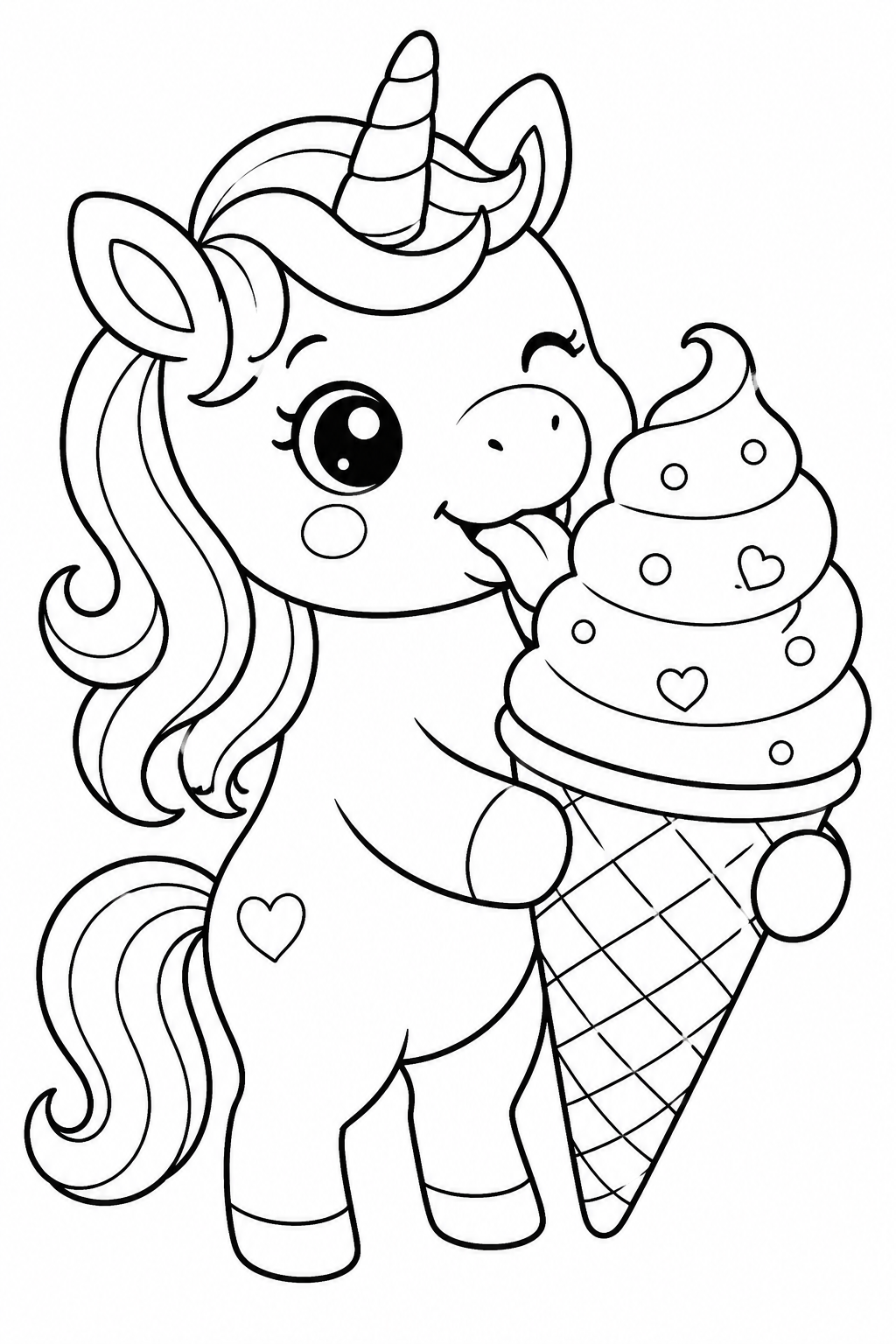 Unicorn Ice Cream Coloring Page