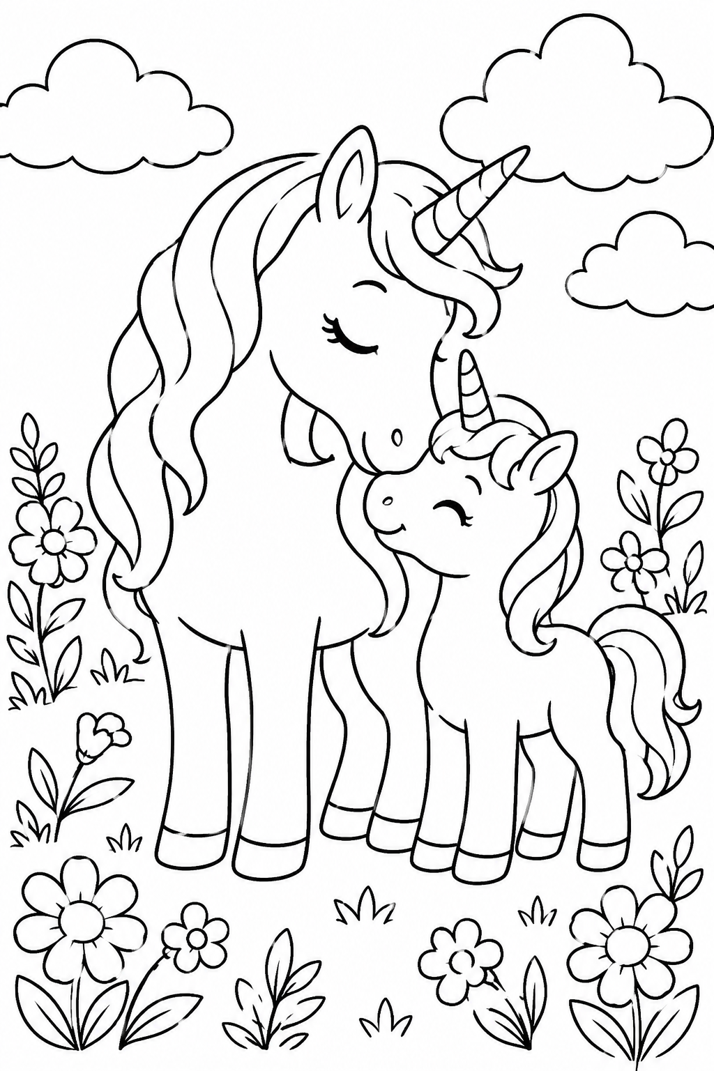 Mommy and Baby Unicorn Coloring Page