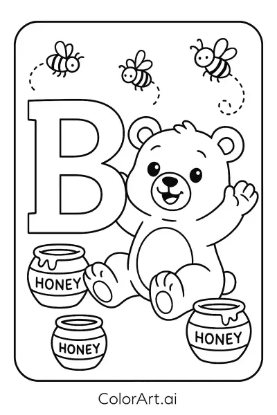 Página para Colorear Educativa: B de Oso