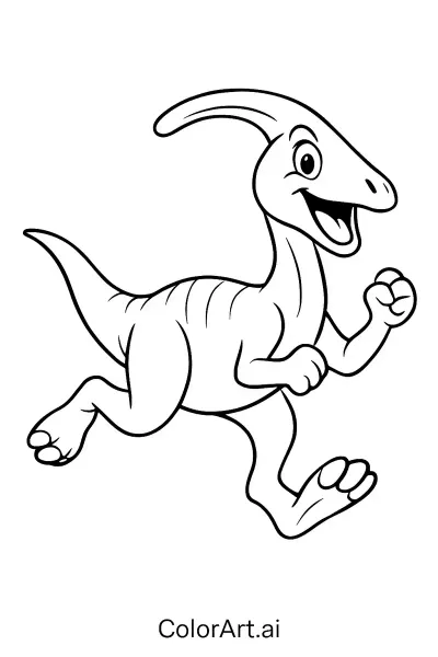 Página para colorear de un dinosaurio Parasaurolophus corriendo cute  