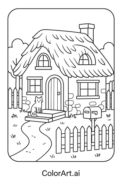 Página para colorear de una encantadora casa de campo  