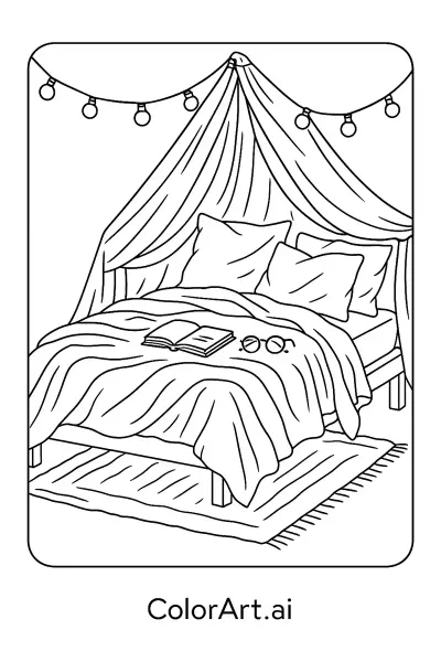 Página para Colorear de un Dormitorio Acogedor  