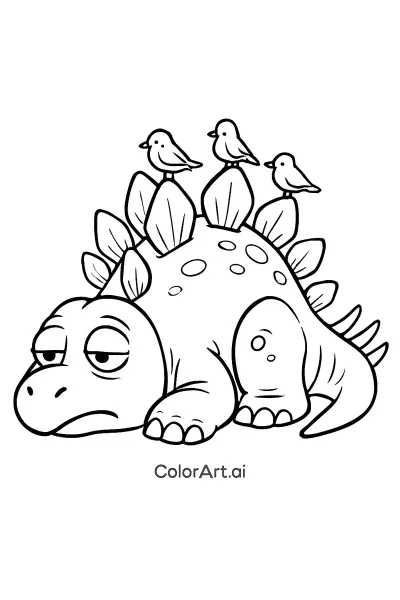 Página de Colorear de un Adorable Dinosaurio Stegosaurus