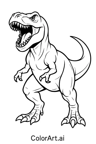 Página para colorear de un dinosaurio T. rex agresivo  