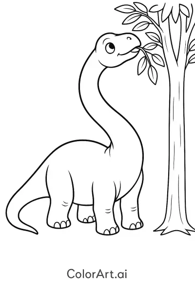 Página para Colorear de un Dinosaurio Brachiosaurus Lindo y Gentil  