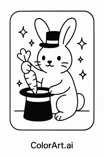 Página para Colorear del Truco de la Zanahoria del Conejo Mágico
