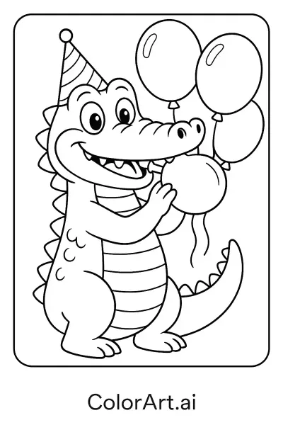 Página para Colorear Cocodrilo con Globos  