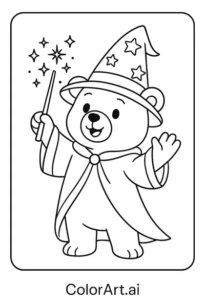 Página de Colorear de Magia con un Oso Caprichoso