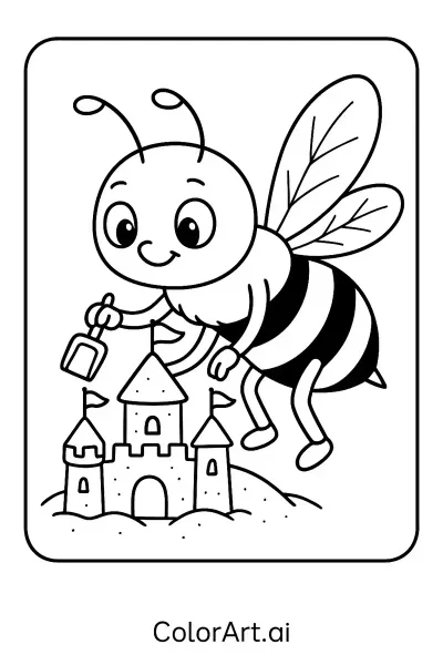 Página para colorear: una abeja futurista en una búsqueda colorida  
