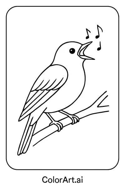 Una página para colorear de un agradecido pájaro petirrojo cantor