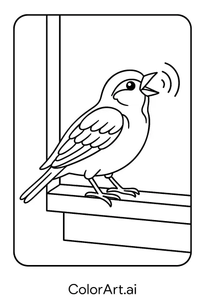Página para colorear de un petirrojo cantando  