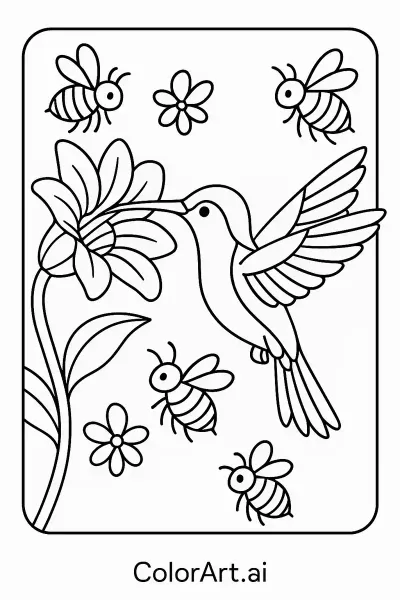 Páginas para colorear de Colibrí y Abeja