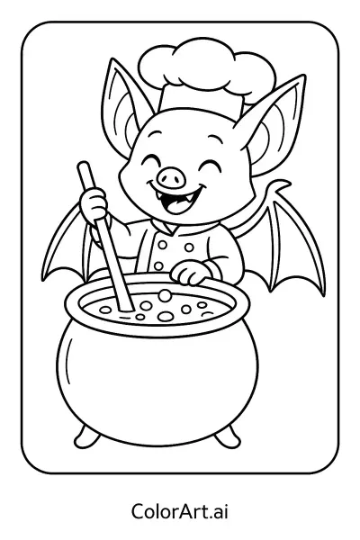 Benny the Bat Chef: Coloring Page Delight for Budding Artists
