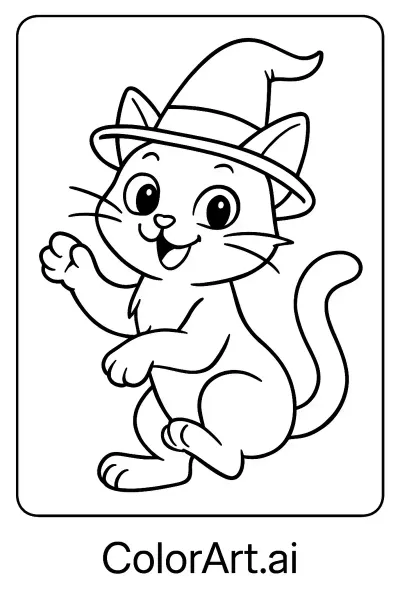 La Gran Aventura del Gato Mágico Página para Colorear