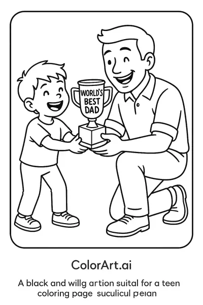 Celebrando el Día del Padre con una Página para Colorear de una Copa de Campeón