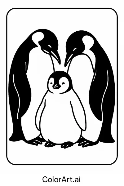 Página para colorear de la familia de pingüinos  