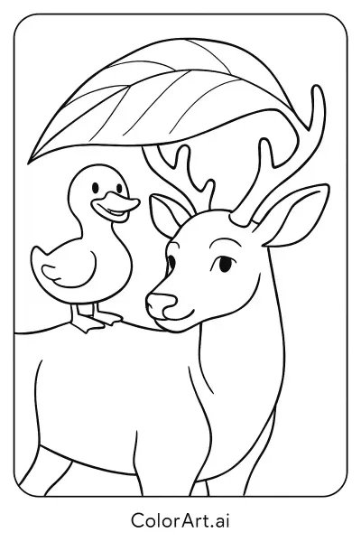 Página para Colorear Armonía de Ciervo y Pato  