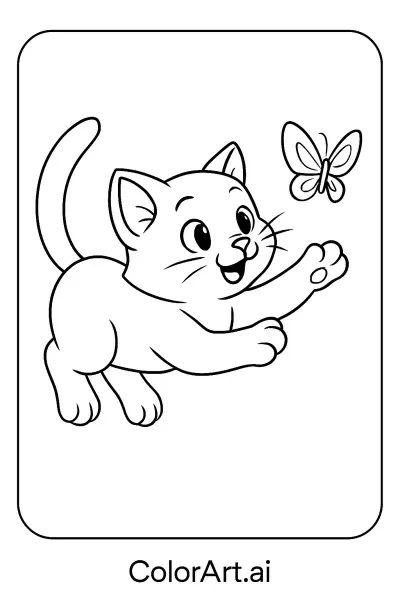 Página de Colorear Aventura de un Gatito Juguetón  