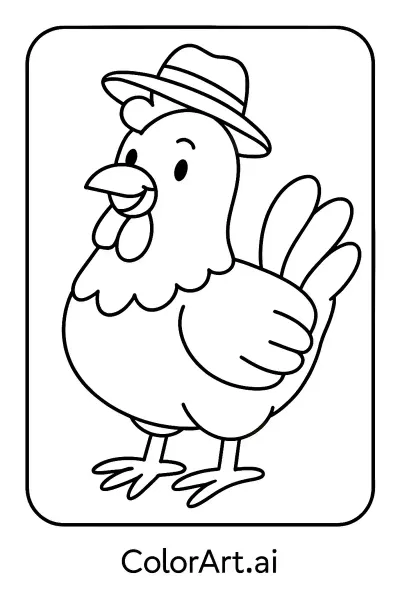 Página para Colorear de un Pollo con Sombrero