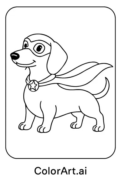 Página para Colorear de Perro Salchicha Superhéroe con Máscara