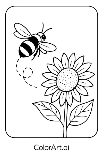 Página para colorear de la abeja y el girasol
