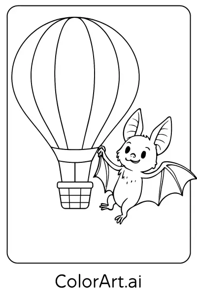 Página para colorear del Murciélago Amigable y el Globo Aerostático  