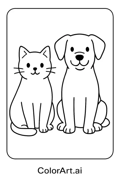 Mejores Amigos: Página de Colorear Divertida de Gato y Perro