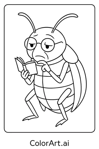 Página para colorear del viejo gusano de libro