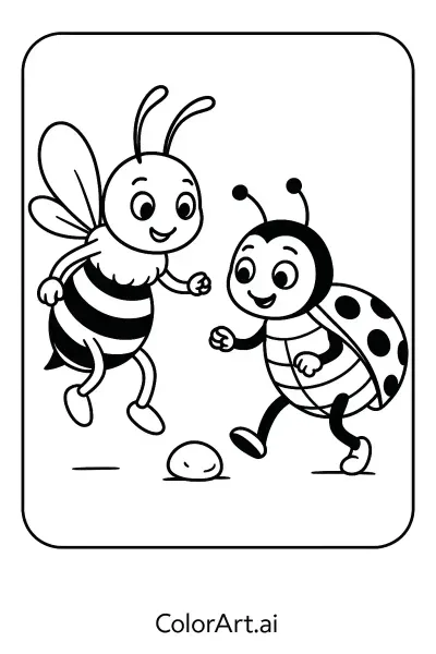 Aventuras de Abejas y Mariquitas: Una Página de Colorear de Biología Científica